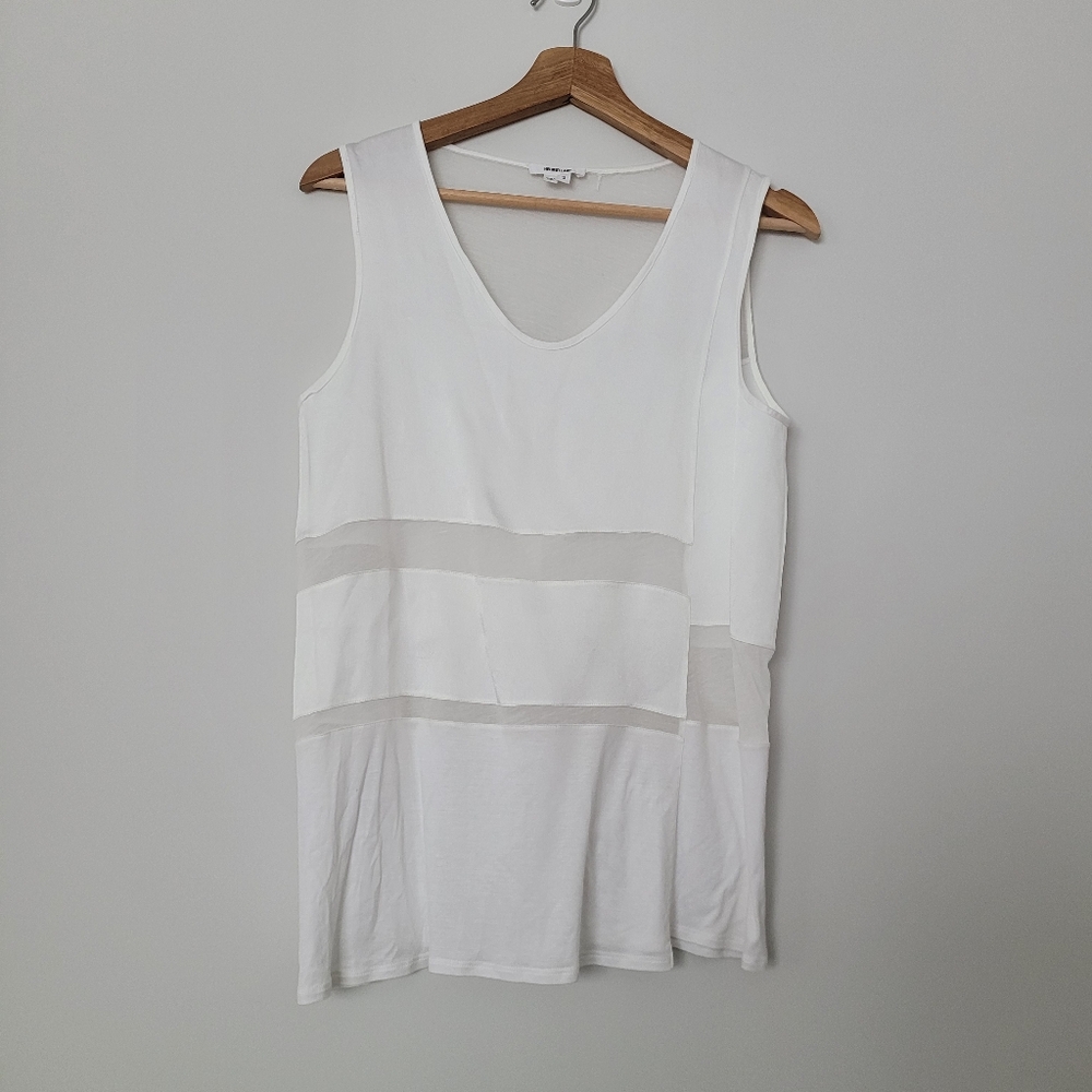 HELMUT LANG White Semi Sheer Geometric Pattern Sleeveless Top Women’s Size Small